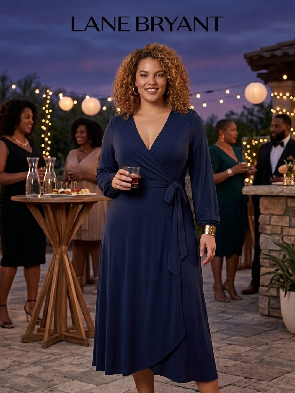 Lane Bryant Navy Midi Dress with Tie Waist